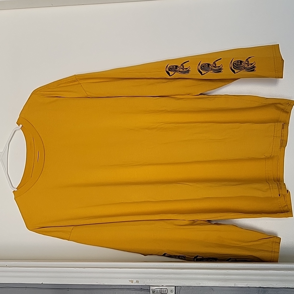 PacSun Boxy Fit Mustard Yellow Long Sleeve‎ T-Shirt God of Death XL